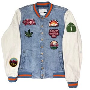 Fashion Nova California Patch Denim Varsity Jacket Women's Small‎ Retro